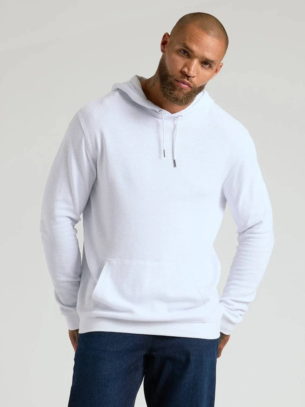 True Classic Men’s White Waffle Knit Hoodie Modal Cotton Pullover NWT
